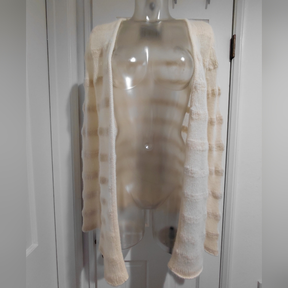 The Elder Statesman Cream Open-Front Knit Cardigan